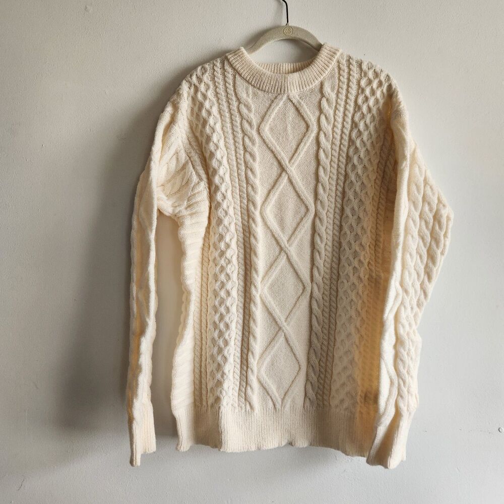 Vamtac Cable Knit Oversized Sweater Large Cream fisherman vintage solid casual